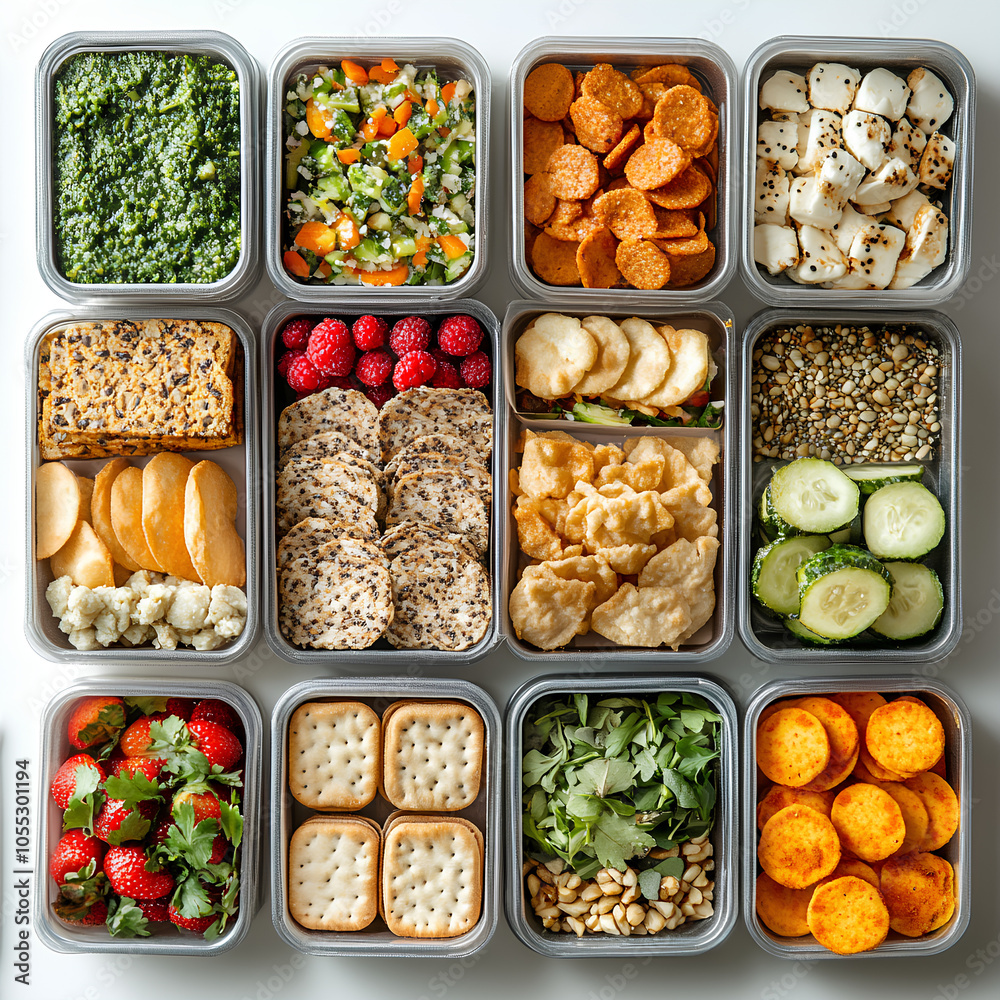Healthy Snack Boxes with Variety of Foods and Fruits Healthy Snack Boxes with Variety of Foods and Fruits