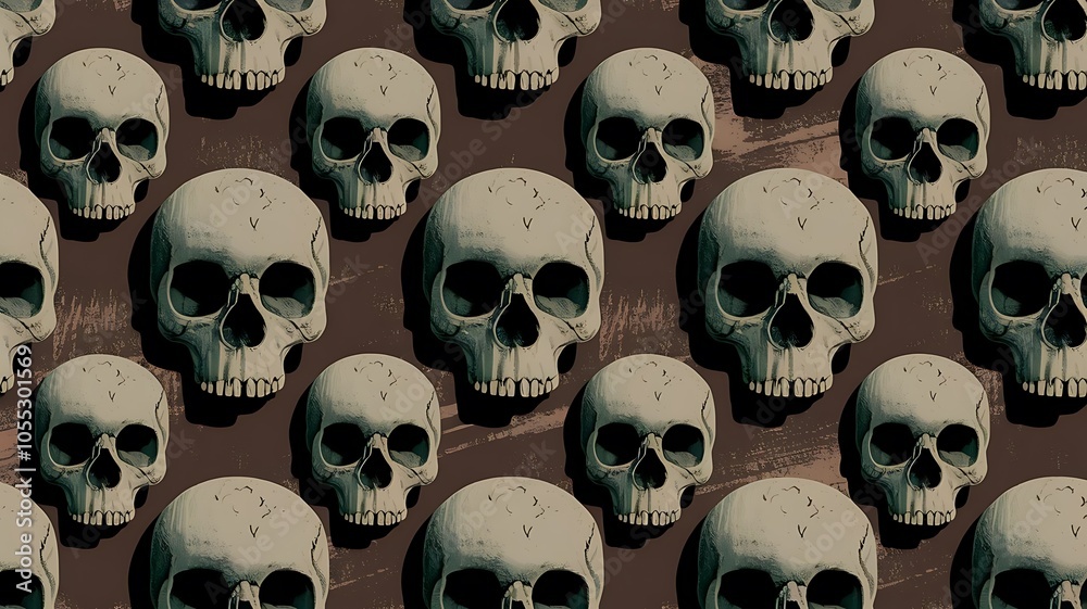 Grunge seamless pattern with skulls. Vector illustration.