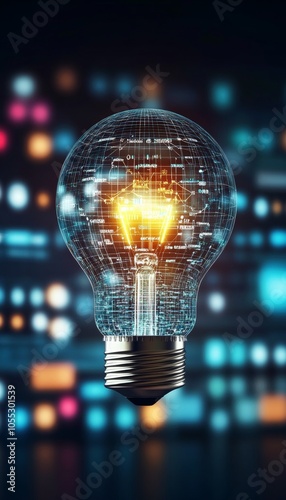 Digital Light Bulb With Data Flow, Concept Of Artificial Intelligence, Technology And Innovation