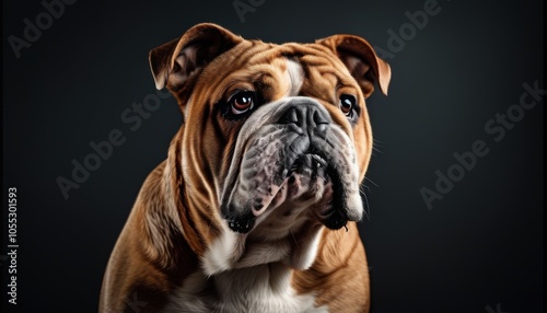 An English Bulldog's powerful presence captured in dramatic contrast