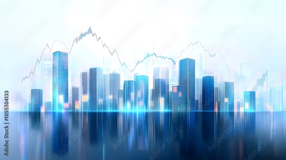 Abstract Business Growth Concept with Modern City Skyline and Upward Data Lines, Featuring Blue Holographic Light and Floating Data Points in a High-Tech Urban Environment with Corporate Finance Abstract Business Growth Concept with Modern City Skyline and Upward Data Lines, Featuring Blue Holographic Light and Floating Data Points in a High-Tech Urban Environment with Corporate Finance
