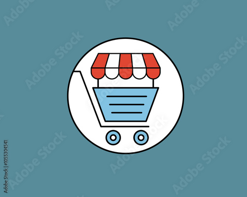 Shopping store logo for mobile e comerce and local market branding. Online shop icon simple minimalist sign for payments, shipping and sale, vector illustration.