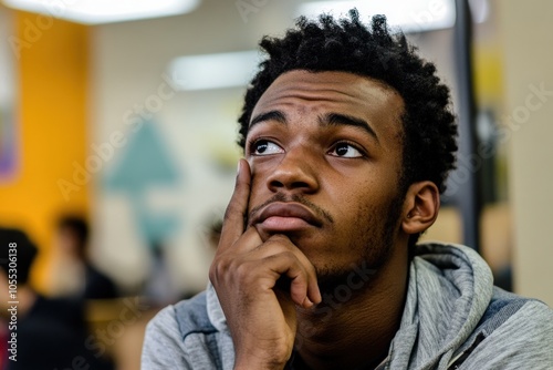 Deep Thought. African American Student Deep in Thought, Puzzled Expression