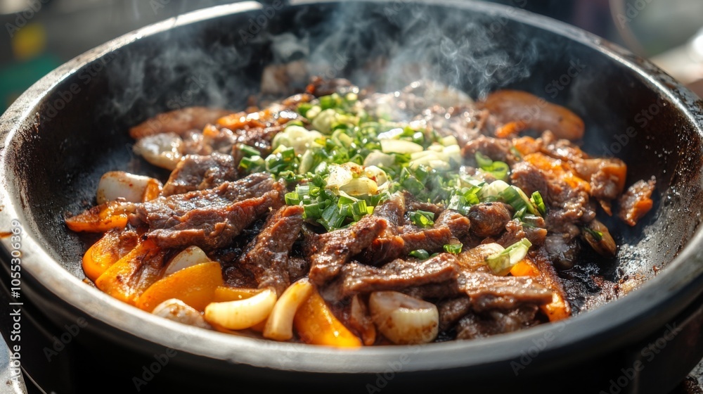 Sizzling BBQ in Family Backyard with Beef and Vegetables Sizzling BBQ in Family Backyard with Beef and Vegetables