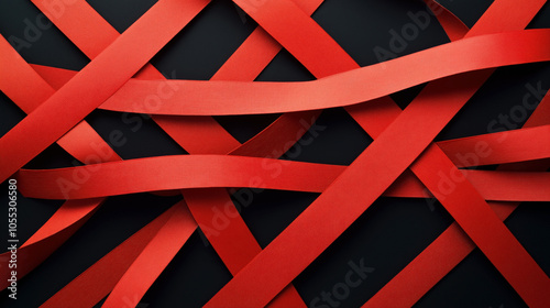Wallpaper Mural Abstract arrangement of intersecting red ribbons on a dark black background forming an intricate geometric pattern Torontodigital.ca