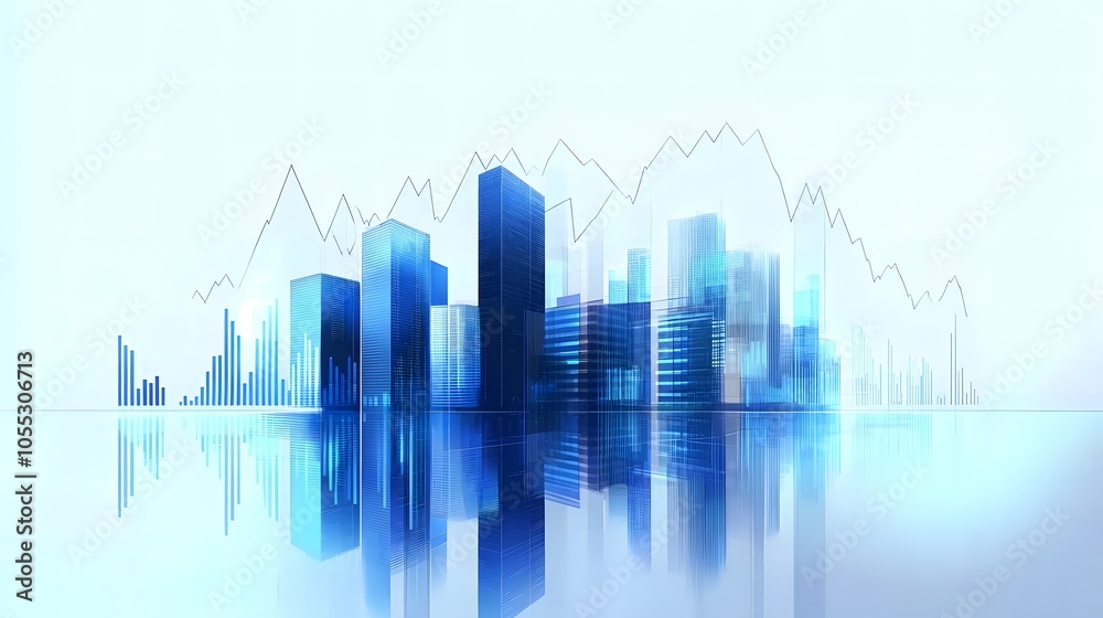 Digital Economy Visualization in Urban Setting Featuring Skyscrapers with Data Lines, Reflective Glass and Metal, Highlighting Financial Market Trends and Economic Progress in Blue Gradient Tones Digital Economy Visualization in Urban Setting Featuring Skyscrapers with Data Lines, Reflective Glass and Metal, Highlighting Financial Market Trends and Economic Progress in Blue Gradient Tones