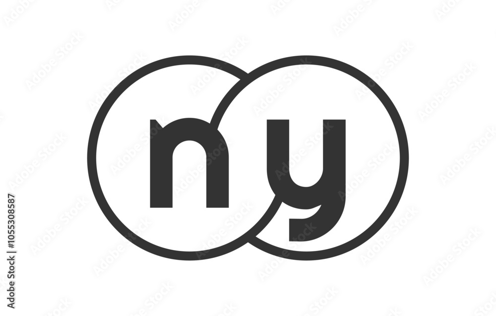 NY business company emblem with outline rounds and letters n y. Logo template of two merged circles for brand identity, logotype. Vector Infinity symbol NY business company emblem with outline rounds and letters n y. Logo template of two merged circles for brand identity, logotype. Vector Infinity symbol