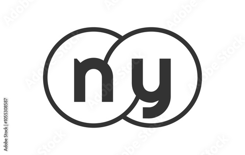 NY business company emblem with outline rounds and letters n y. Logo template of two merged circles for brand identity, logotype. Vector Infinity symbol