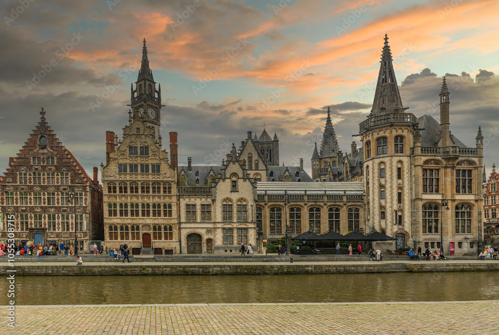Architecture and canals in the beautiful city of Gent Belgium