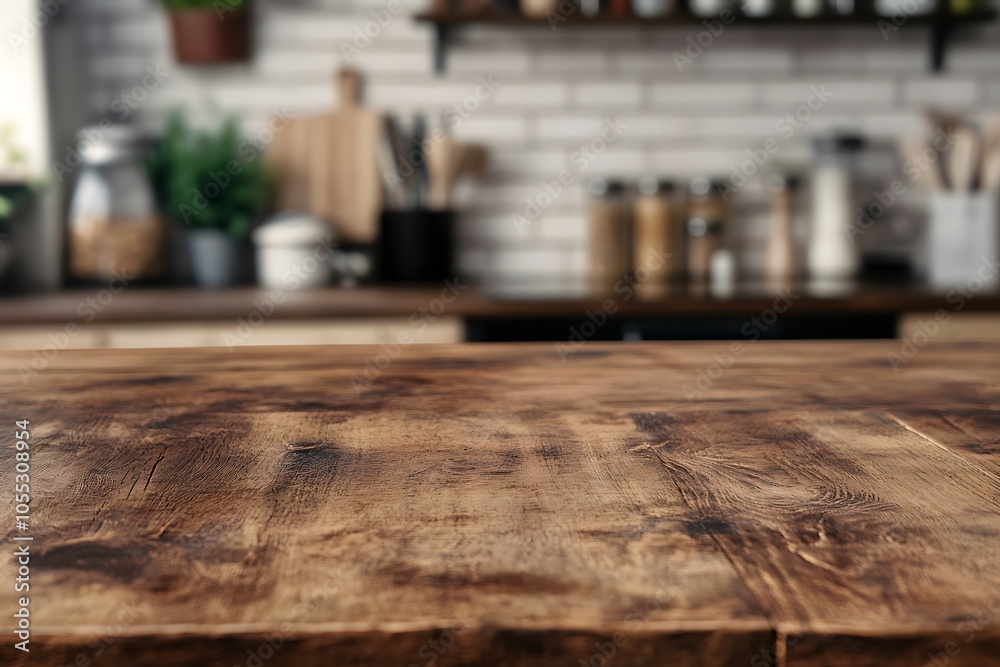 Rustic Wooden Tabletop in Kitchen Setting Rustic Wooden Tabletop in Kitchen Setting