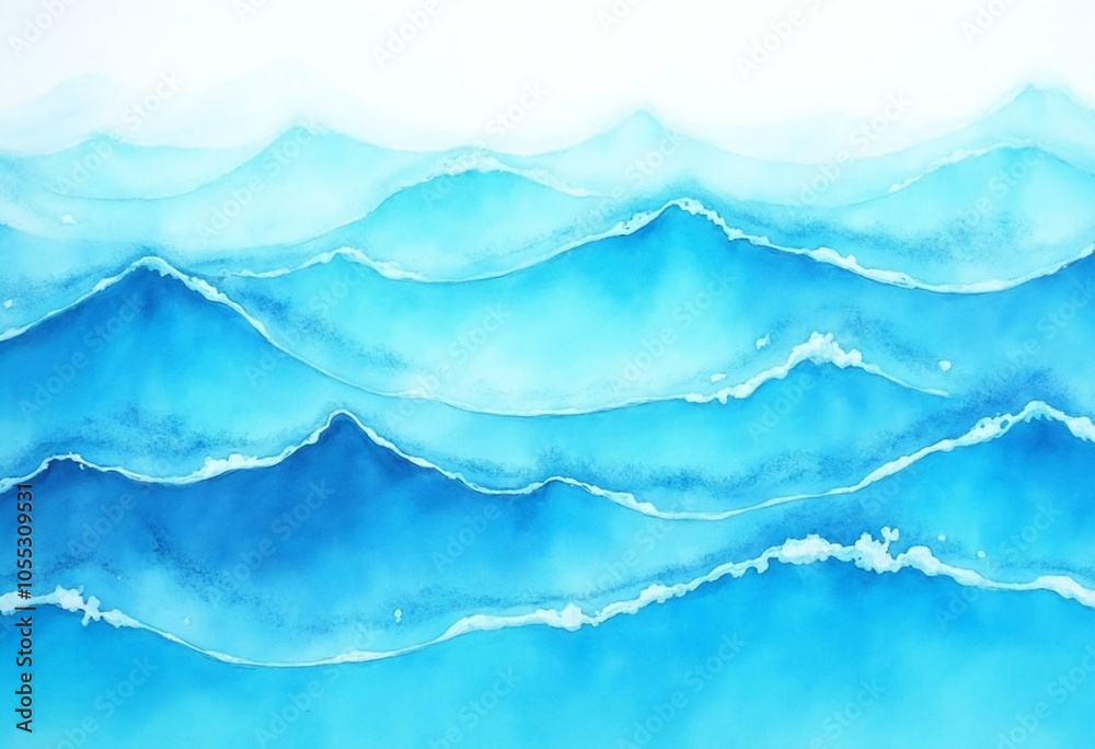 Swirling ocean waves in vibrant watercolor style, evoking a sense of depth and vastness of the sea. Bright and serene, reminiscent of a calm ocean day