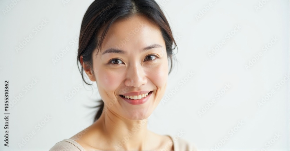 A middle-aged East Asian woman with a gentle expression