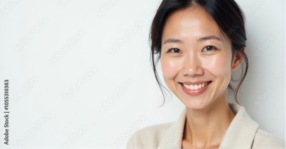 A middle-aged East Asian woman with a gentle expression A middle-aged East Asian woman with a gentle expression