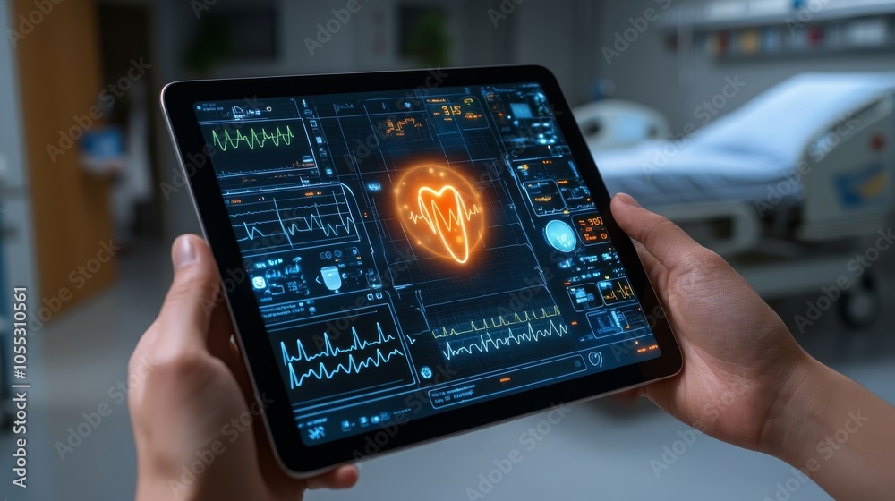 Tablet displaying heart rate data. Tablet displaying heart rate data.