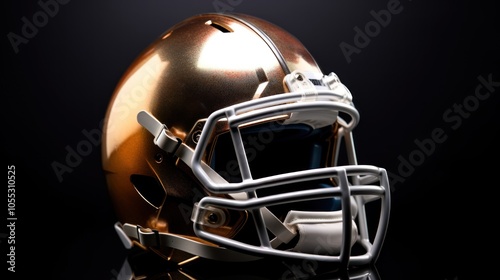 Golden Football Helmet on Black Background