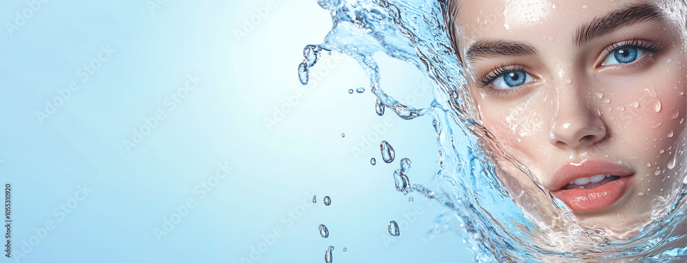 Refreshing Beauty Skincare Banner with Hydrating Water Elements Refreshing Beauty Skincare Banner with Hydrating Water Elements