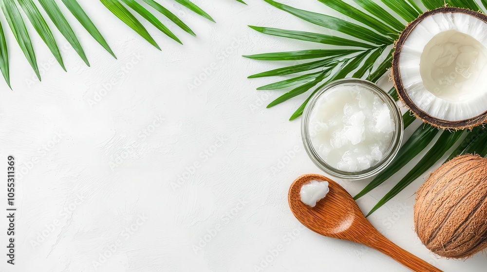 Coconut oil being scooped from a jar with a wooden spoon, vegan ingredients, plantbased cooking oil concept Coconut oil being scooped from a jar with a wooden spoon, vegan ingredients, plantbased cooking oil concept