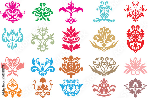 Decorative gothic flowers in editable vector set. Easy to change color or size and reuse in designing for media and web.  Good for fabric designing or tattoo. eps 10.