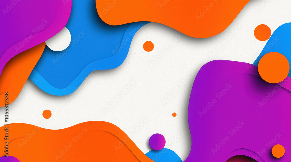Abstract Fluid Shapes in Vibrant Hues: This captivating abstract design features a dynamic interplay of fluid shapes in vibrant hues of orange, purple, and blue.