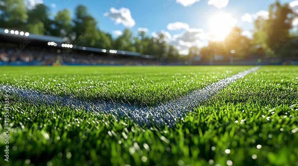 Green Grass Field with White Line and Blurred Background - 3D Illustration Green Grass Field with White Line and Blurred Background - 3D Illustration