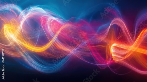 Abstract neon light streaks in red, blue, and yellow.