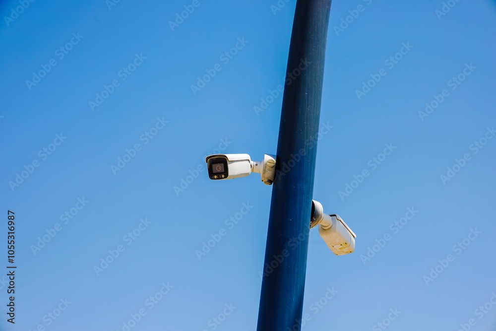 Fototapeta premium Surveillance camera video equipment for security system and detection of violations of society, zone control