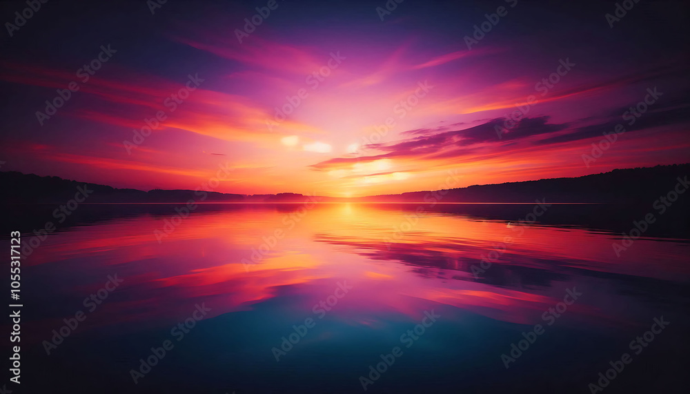 Vibrant Sunset Over Calm Water Reflection Vibrant Sunset Over Calm Water Reflection