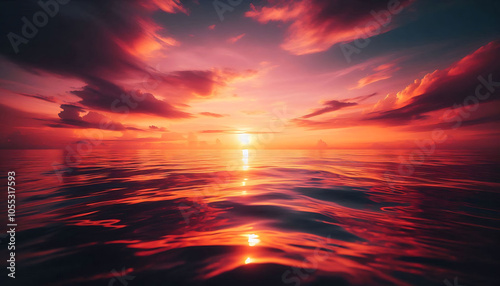 Vibrant Sunset Over Calm Ocean Waters