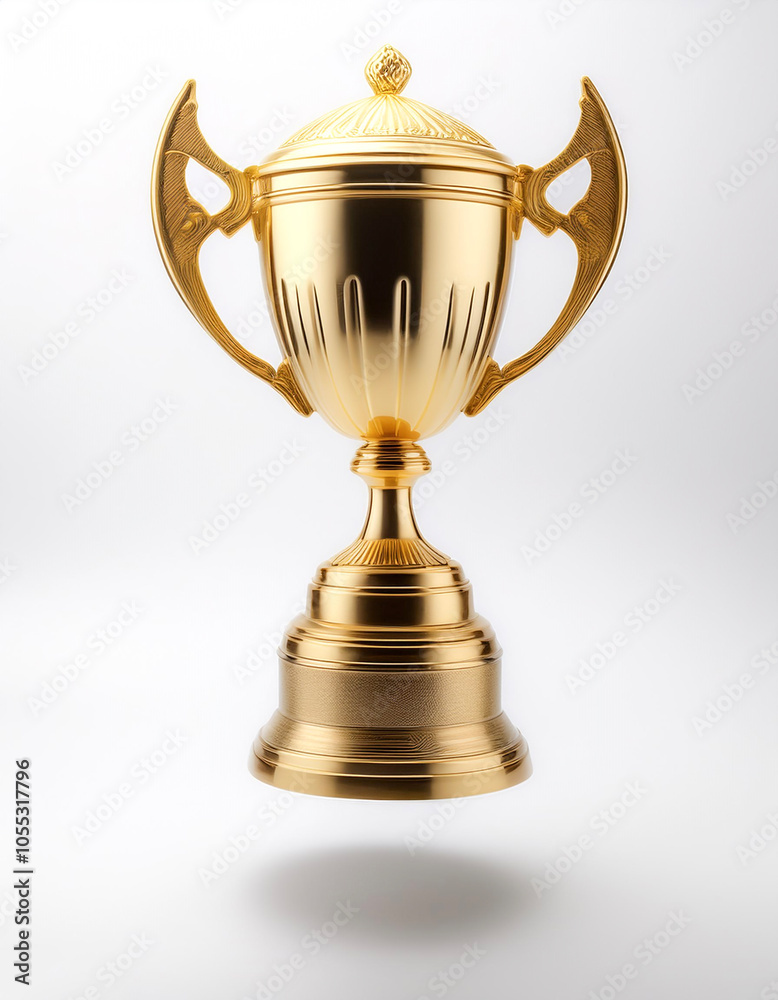 Gold trophy cup floating or flying isolated white background Gold trophy cup floating or flying isolated white background