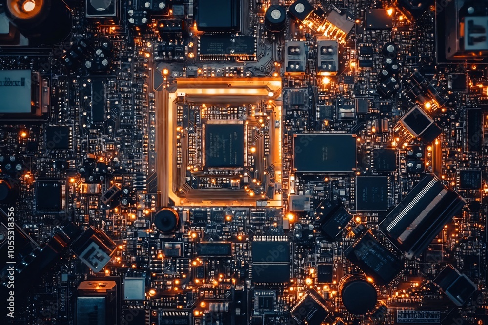Close-up of a Circuit Board with Glowing Components Close-up of a Circuit Board with Glowing Components