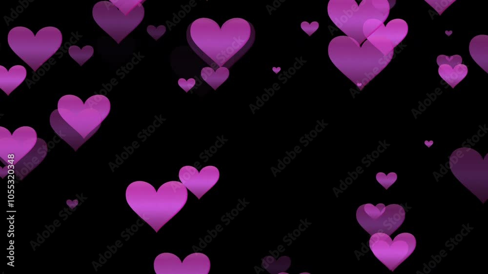 Flying pink romantic St Valentines Day love hearts [4K]