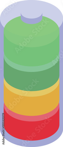 Battery indicator showing decreasing charge levels with green, yellow and red colors