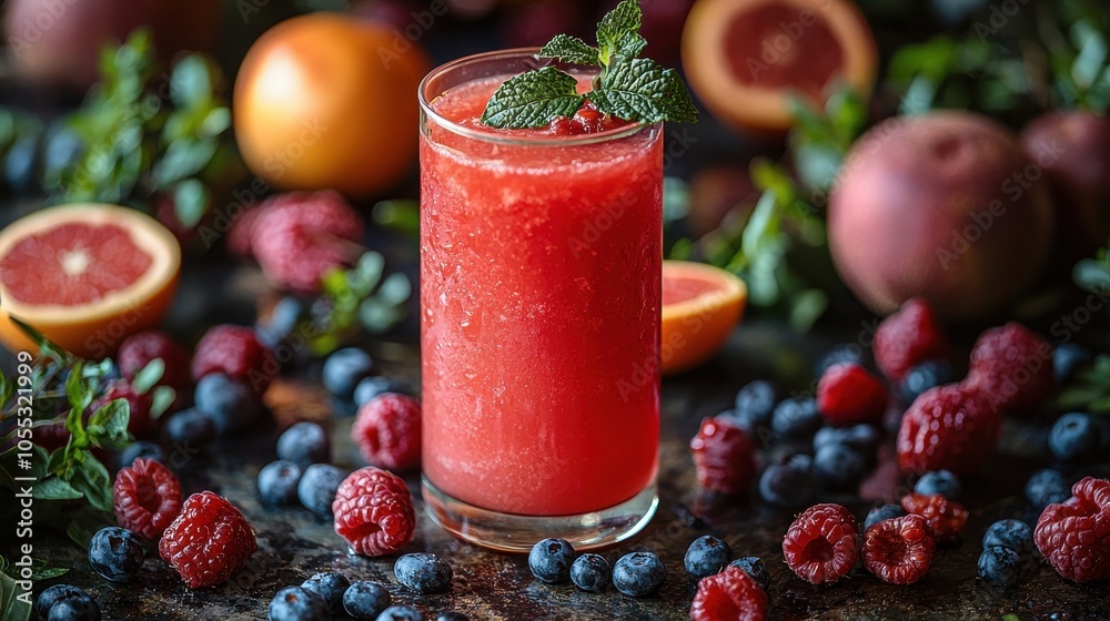 Fresh Vibrant Juice Surrounded by Fruits and Greenery Fresh Vibrant Juice Surrounded by Fruits and Greenery