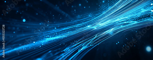 Futuristic abstract blue and neon light streaks flowing across a dark background. High-tech, minimalistic digital art perfect as a blue wallpaper for modern designs and tech-inspired themes.