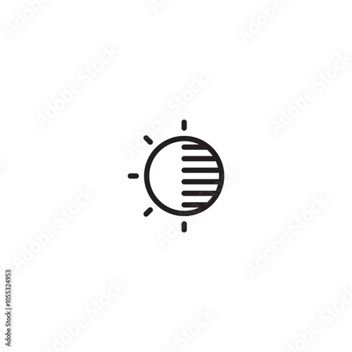 An icon representing brightness adjustment, light intensity, or day and night. The sun and shading symbolize the control of light levels. Editable icon.