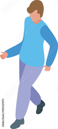 Young man walking forward in casual clothes isometric icon