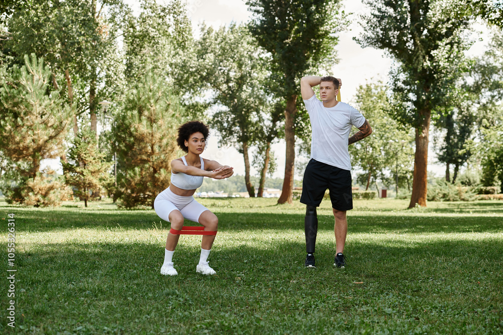 Two friends engage in an energetic workout session, sharing joy and strength in an outdoor setting. Two friends engage in an energetic workout session, sharing joy and strength in an outdoor setting.