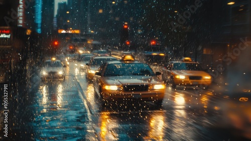 Car windshield with rain drops and frameless wiper blade,Traffic Jam with raining in evening day in the city,Drops of water on the car after rainy,outside car,Raindrops falling on a glass droplets.