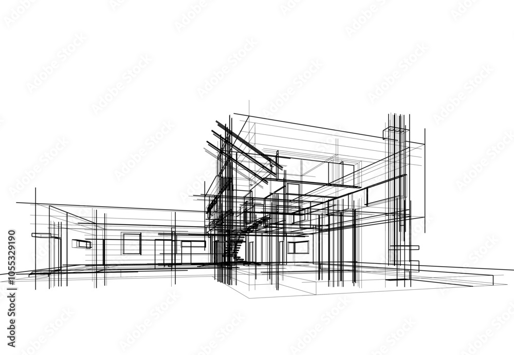 house building sketch architecture 3d illustration house building sketch architecture 3d illustration