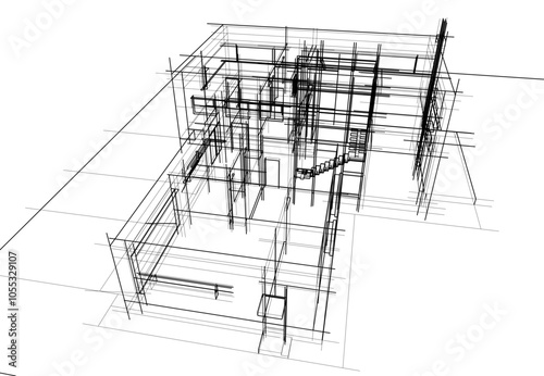 house building sketch architecture 3d illustration