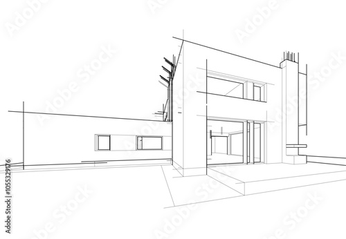 house building sketch architecture 3d illustration