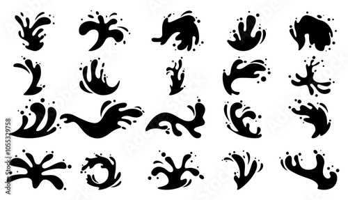 A series of black and white water splashes