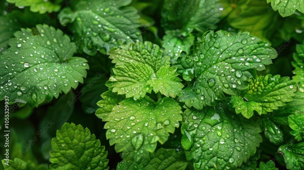 Dew Drops on Lush Green Foliage Dew Drops on Lush Green Foliage