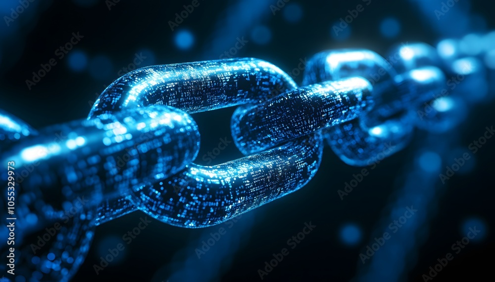 Glowing Digital Chain Links with Binary Code Glowing Digital Chain Links with Binary Code