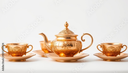 gold antique teapot and cups