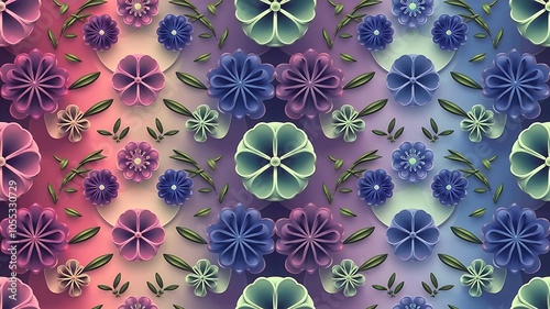 Abstract Floral 3d Background, Vector Seamless Pattern. Trendy Design Template