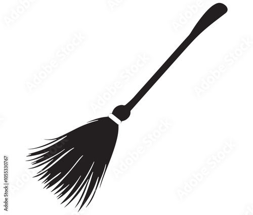 Silhouette of a broom, Black and white broom, Broom isolated on white background. 