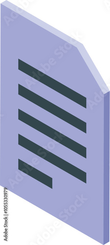 Office paper document icon rendered in isometric view, symbolizing paperwork, administration, and corporate operations