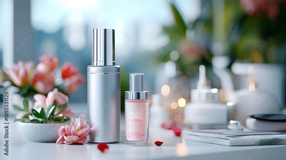 Holographic Skincare Editor Displaying Glowing Cosmetic Products in a Sleek Futuristic Influencer Studio with High Tech Design and Minimalist Aesthetic Holographic Skincare Editor Displaying Glowing Cosmetic Products in a Sleek Futuristic Influencer Studio with High Tech Design and Minimalist Aesthetic