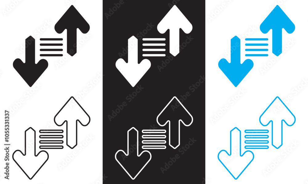 Sort icon. Simple arrow sort button for web and mobile . Outline and Filled Vector Sign. isolated on white and black background. Vector illustration. EPS 10      